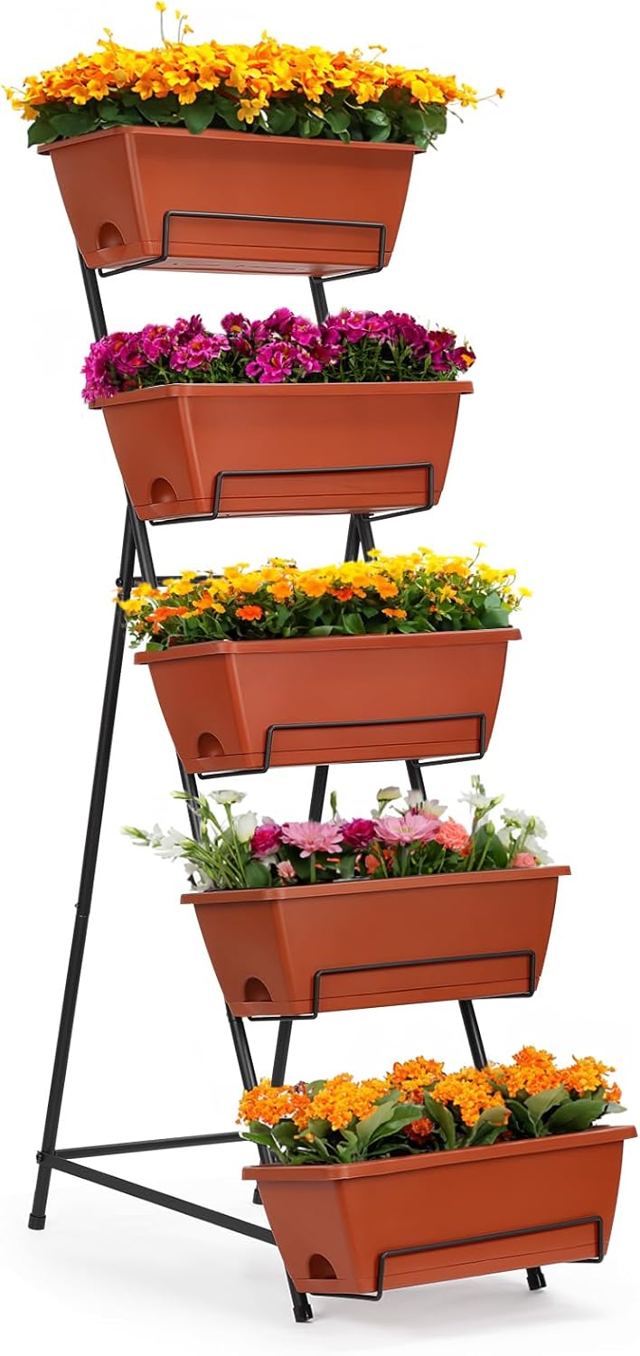 5 YBING Vertical Garden Bed Tier Vertical Raised Garden Planter Standing Herb Garden Planter Tiered Flower Planter