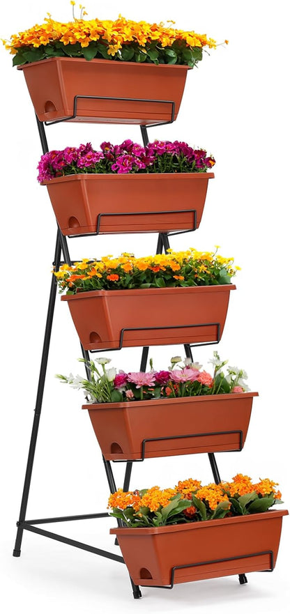5 YBING Vertical Garden Bed Tier Vertical Raised Garden Planter Standing Herb Garden Planter Tiered Flower Planter