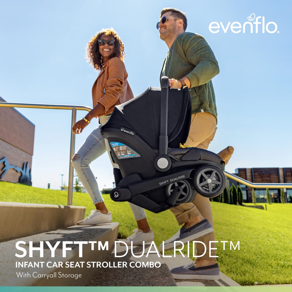 Evenflo Shyft DualRide Preemie and Infant Car Seat Stroller Combo 3-30lbs with Carryall Storage (Sylva Pink)
