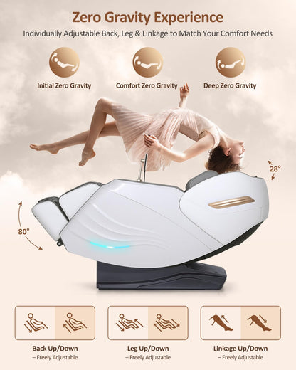RELX 2026 Massage Chair Full Body, 20 Modes Zero Gravity SL-Track Shiatsu Massage Chair Built-in Heat System, Airbag Massage with Body Scan, Deep Yoga Stretch, Calfrest Extension and AI Control(White)