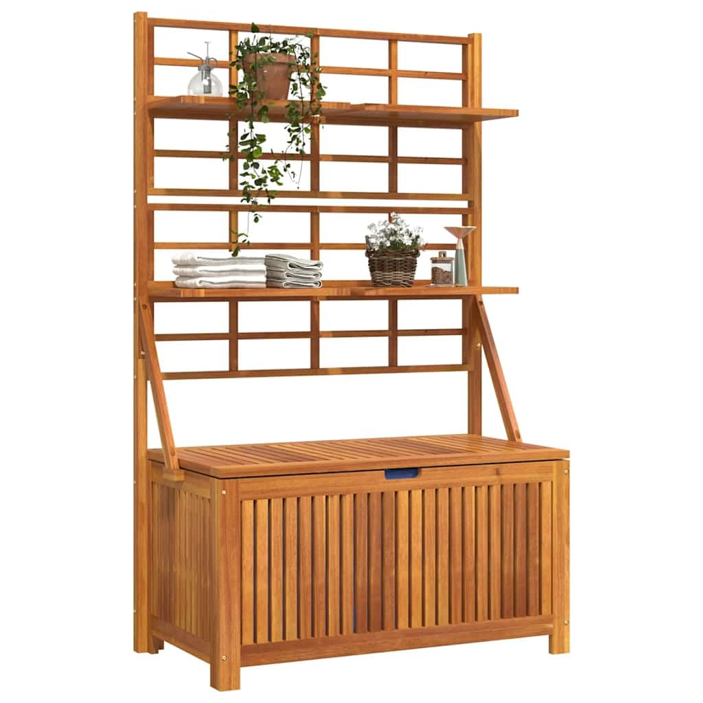 Xolmizyn Outdoor Storage Box with Trellis, Solid Acacia Wood Garden Tool Organizer, Weather-Resistant Large Deck Bin for Patio, Backyard, and Garden Organization, 39 x 39 x 63 in