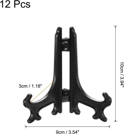uxcell 4" Acrylic Plate Stands for Display, Black Easels for Card, Photo Frame, Desktop (12 Pcs)