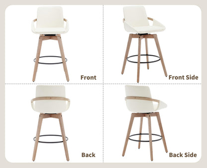 CIMOTA Leather Swivel Bar Stools Set of 4, Mid-Century Modern Counter Height Chairs with Faux PU Upholstery and Natural Wooden Legs for Kitchen Island, 26 Inch/Beige