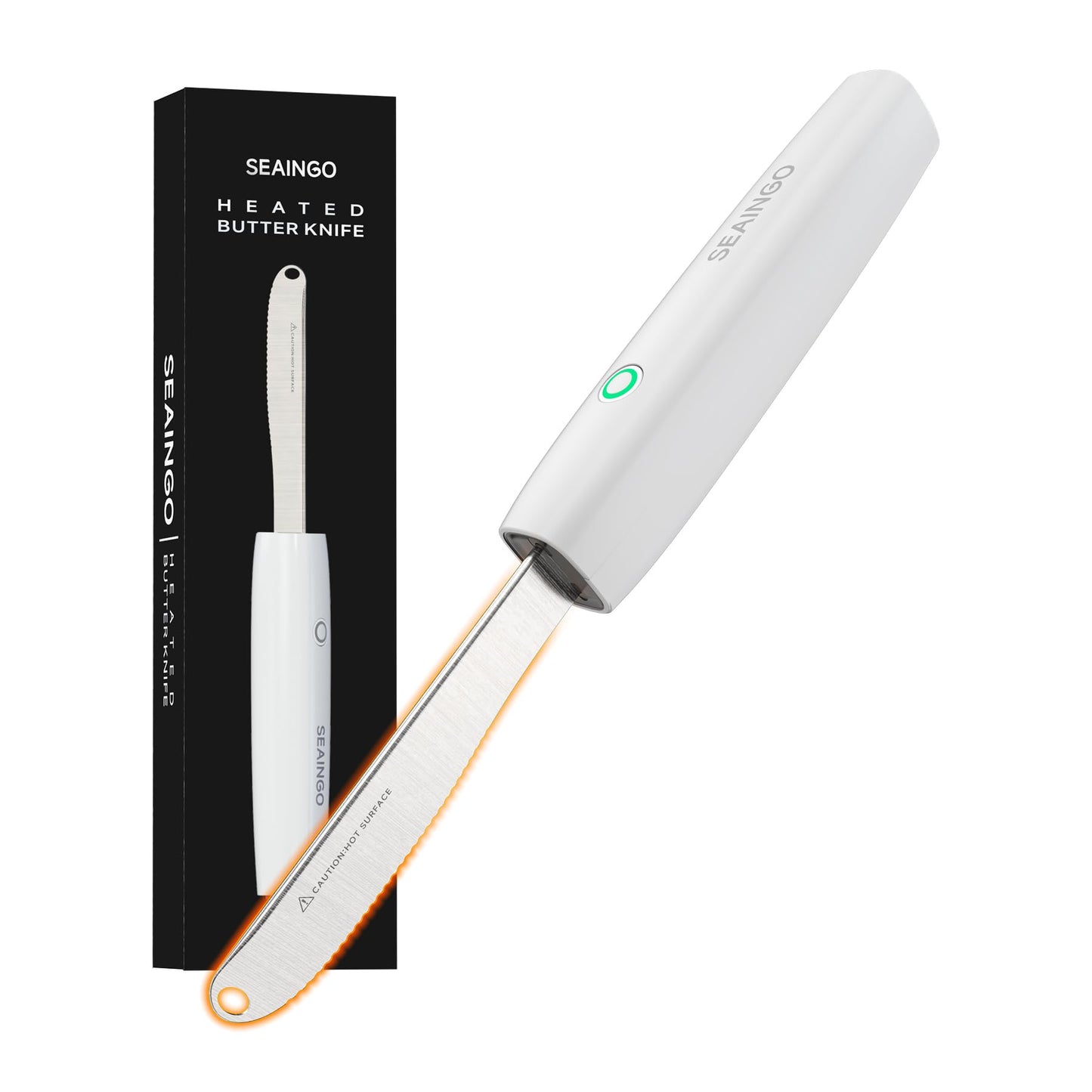 SEAINGO Heating Butter Knife Spreader - Rechargeable, Electric, Cordless, Heats up in 6 Seconds, Nonstick Stainless Steel Blade, ON/OFF Safety Lock Switch, 2 Warming Mode Can Quickly Melt Cold Hard Butter, Coconut Oil, Cream, Jam, Mustard, for Kitchen Res