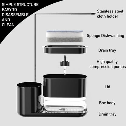 Kitchen Soap Dispenser Set with Tray and Sponge Holder, 3-in-1 Kitchen Sink Countertop Storage Organizer