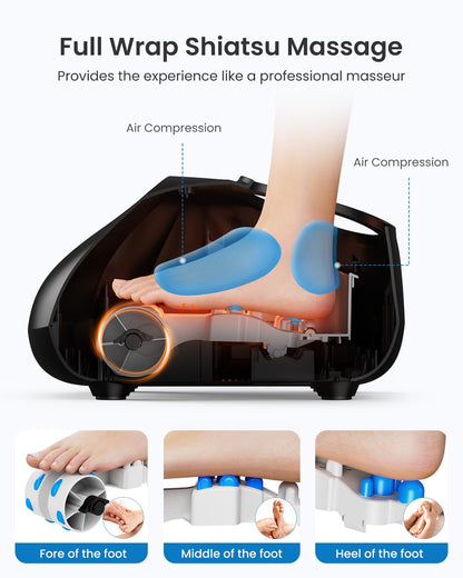 RENPHO Foot Massager Machine with Heat [2026 Upgraded], Shiatsu Foot Massager for Plantar Fasciitis, Foot Massager Machine for Women, Wireless Control, True Full Foot Massager, Up to Size 14, BK