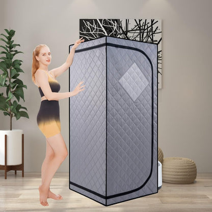 Full Size Portable Grey Steam Sauna Tent – Personal Home Spa with Fast Heating Steam Generator, Remote Control, Foldable Chair & Timer, Easy to Install PVC Frame, FCC Certification