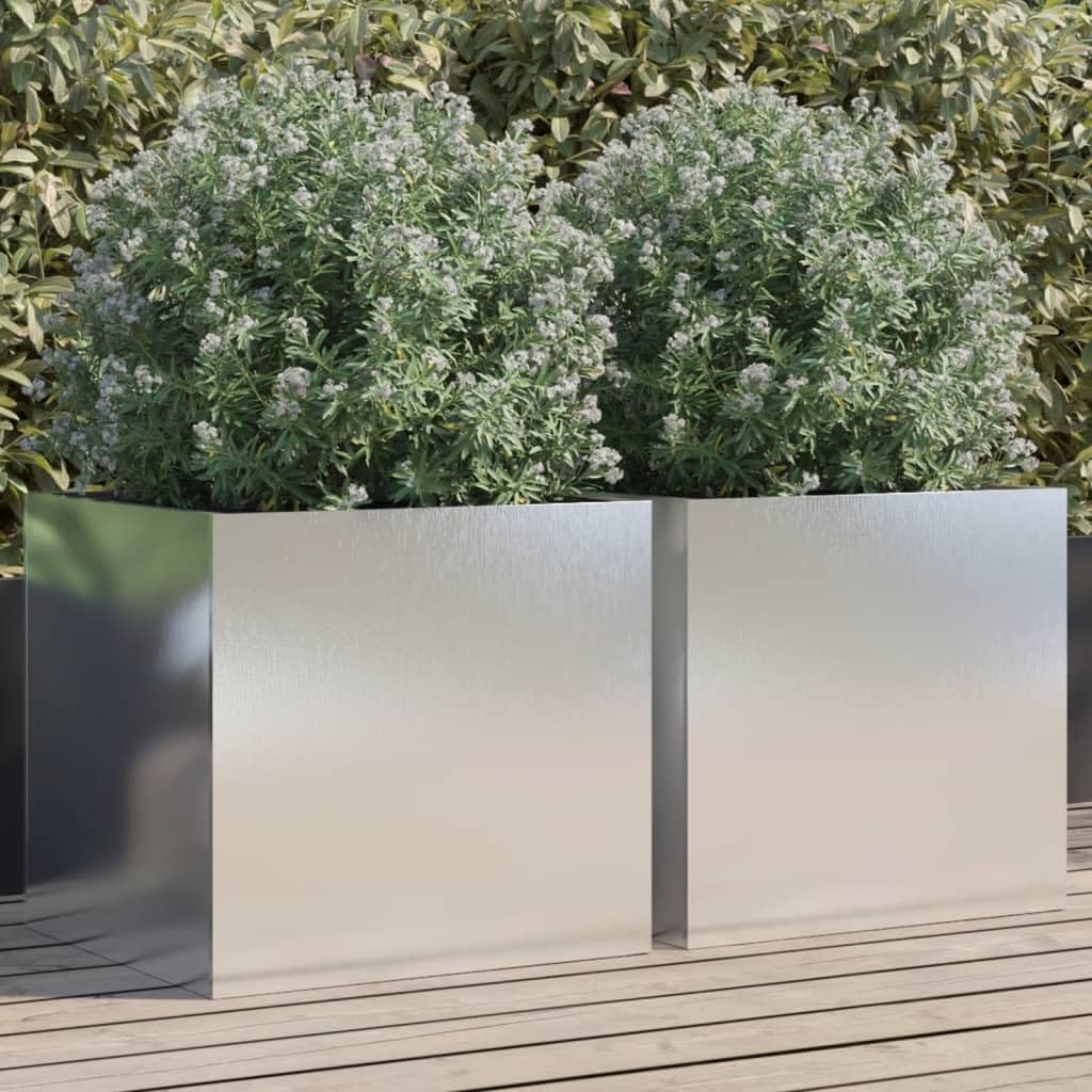 Foknhdi Set of 2 Large Silver Stainless Steel Rectangular Planters 18.5 x 19.3 x 18.1 in, Polished Planter Box for Patio Balcony Living Room Modern Indoor Outdoor Decor