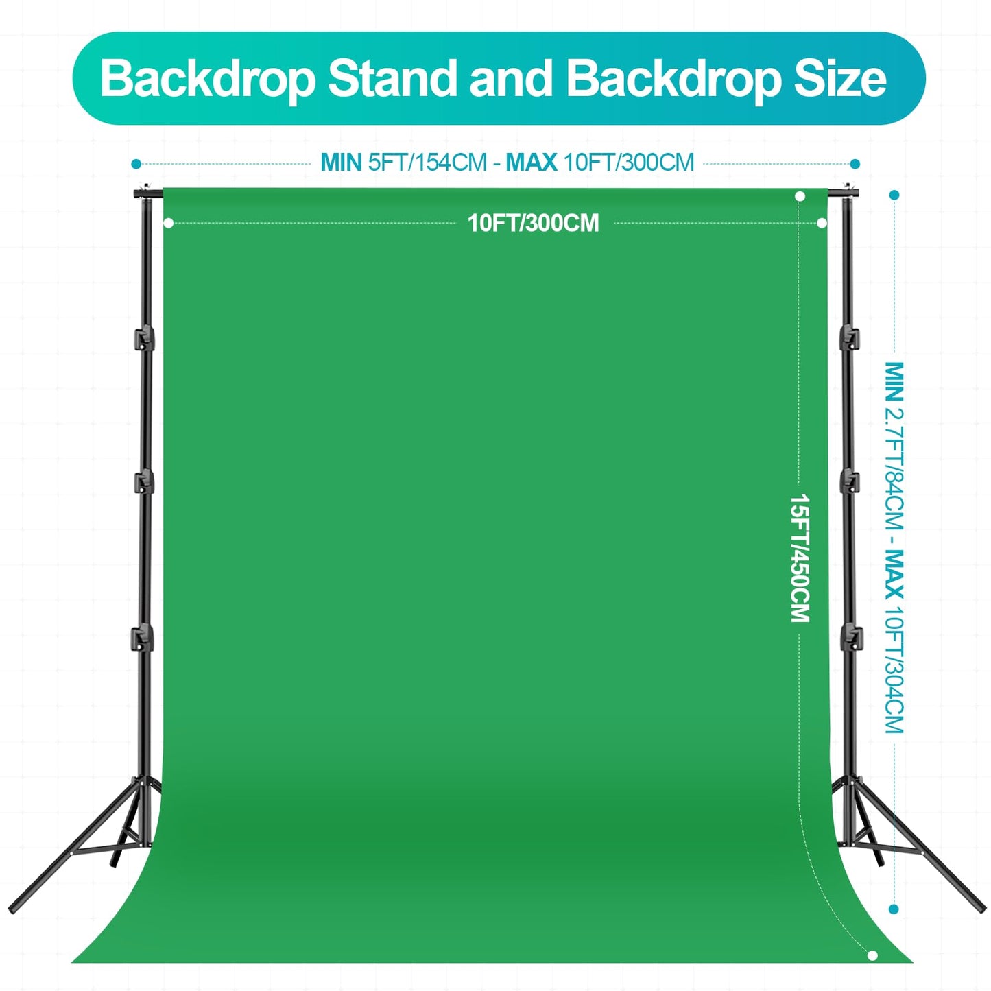 EMART 10 x 10 ft Heavy Duty Backdrop Support System, Professional Photography Lighting Kit with 5500K 50W LED, 10 * 15ft Backdrop *3, Reflector, Umbrellas&Softbox Lighting Kit for Studio, Portrait