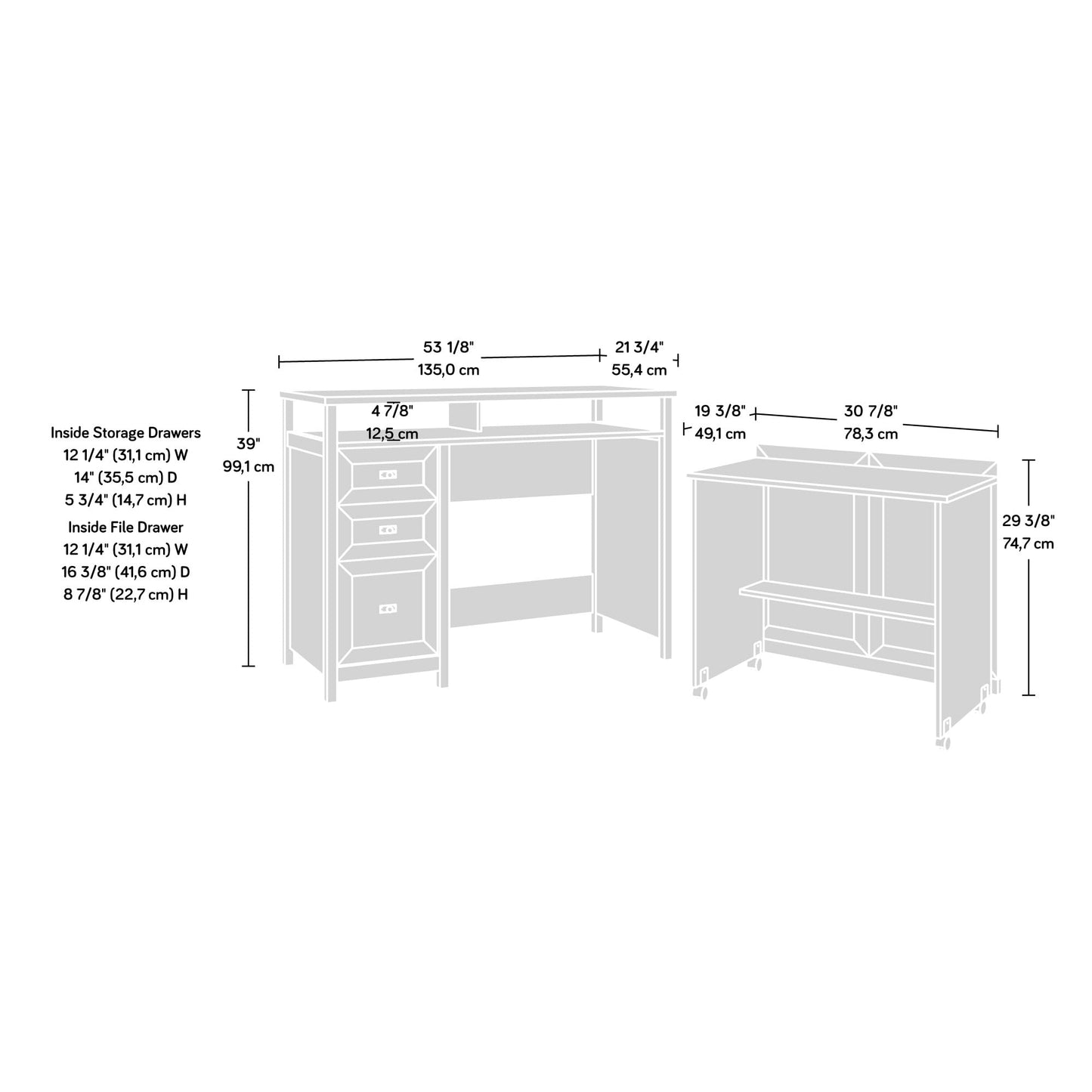 Sauder Cottage Road Credenza Desk, White Finish