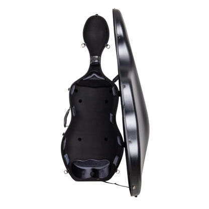 Crossrock Poly Carbon Cello Case for 4/4 Full Size | Black Scratch-Resistant Shell, Black Velvet Interior, Wheels, Music Pouch – Lightweight Protection Series