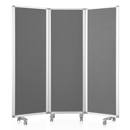 MAKELLO Portable Office Partitions 71" H x 71" W, Freestanding Office Dividers Partition Wall for Room, 3-Panel Trifold Privacy Panel, Aluminum Frame, Gray Felt