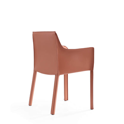 Manhattan Comfort Vogue Modern Faux Leather Dining Chairs, Metal Frame, Comfortable Padded Seat, Fully Assembled Armchair Accent Furniture, Set of 2, Clay