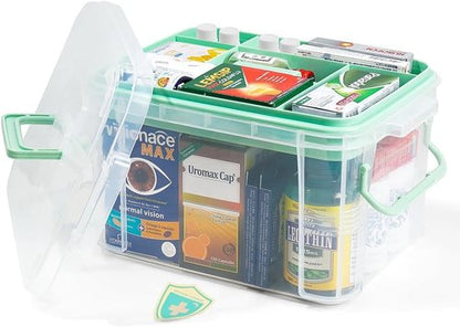 HEY FOLY 15qt Clear Medicine Organizer - Thickened Plastic Storage Box with Tray & Labels