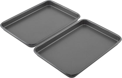 GoodCook Everyday Gray Set of 2 Nonstick Steel 9" x 6.2" Mini Baking Sheets for Toaster Oven