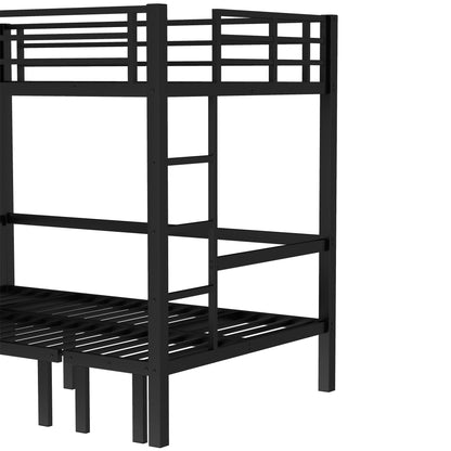 Bellemave Full Over Full Futon bunk Bed, Lower bunk can be Pulled Out in Three Sections, Loft Bed with Sofa for Teens, Adults, Bedroom, Black(Excluding Cushions and mattresses)