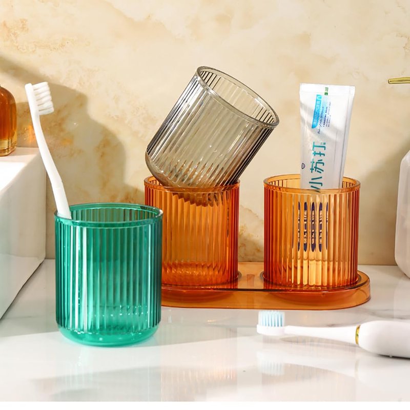 CAWEIN Bathroom Tumbler 2 Pieces ，Unbreakable Toothbrush Cup，Dishwasher Safe Drinking Cup (Orange&Orange)