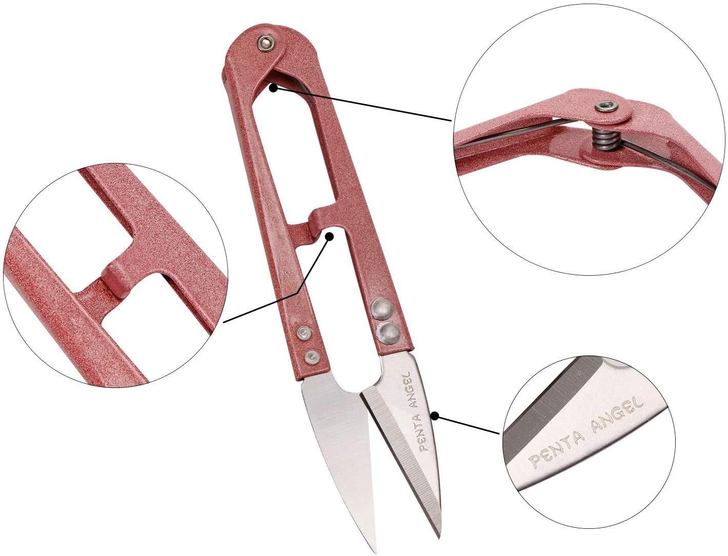 2Pcs Multicolor Mini Sewing Scissors Clipper 2Pcs Leather Scissors Sheath Cover Small Embroidery Thread Thrum Yarn Trimming Nipper U-Shaded Craft Cross Stitch Scissor(Pink/Gray)