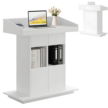 Wooden Podium Stand, Lecterns & Podiums with Storage Shelves and Drawer, Pulpits for Churches Classrooms and Conferences, Easy to Clean and Install (White, 39.4in)