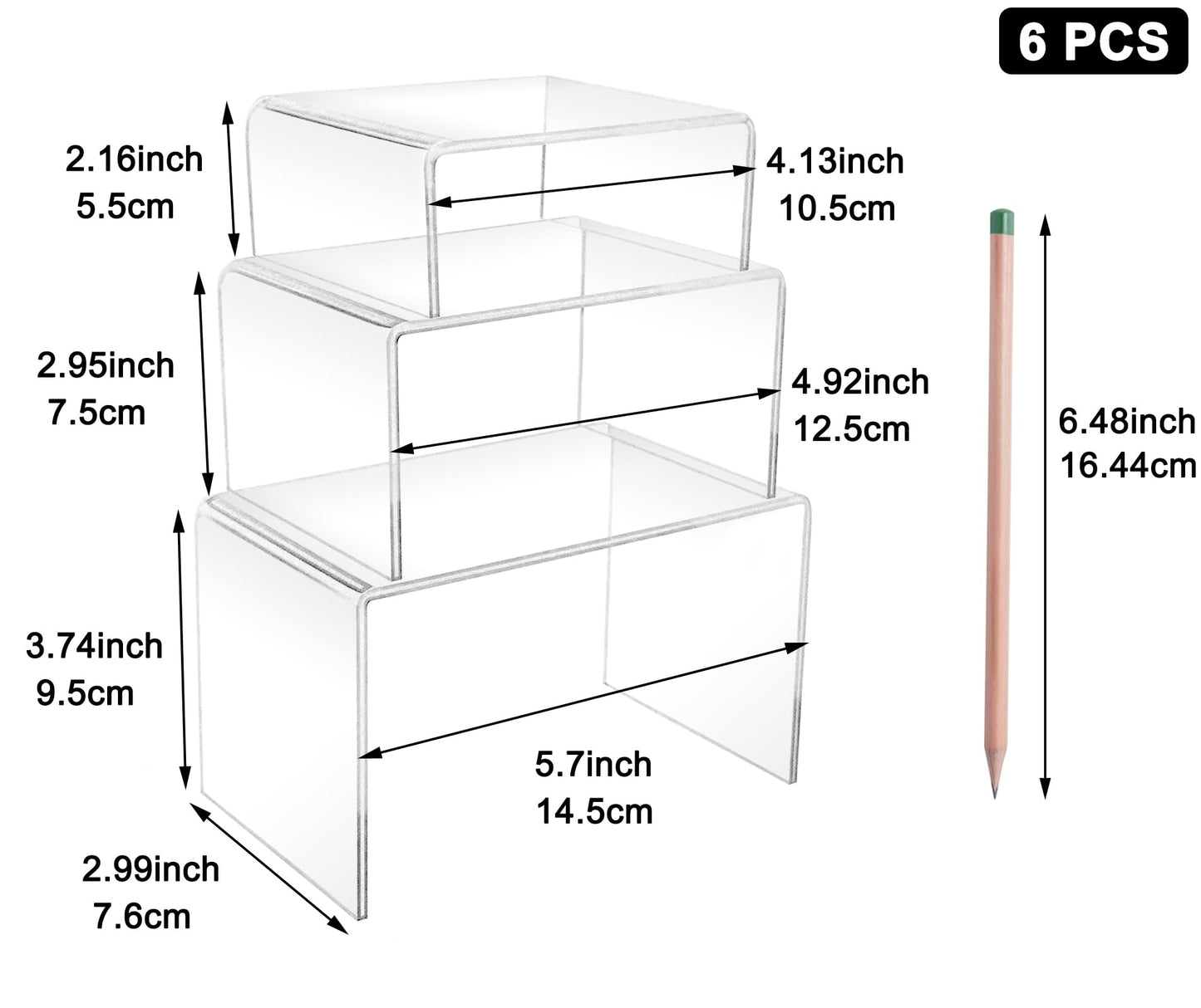 Cerpourt 2 Sets Acrylic Display Risers(4",5",6") Product Stand ((4"x5"x6") Clear Risers)