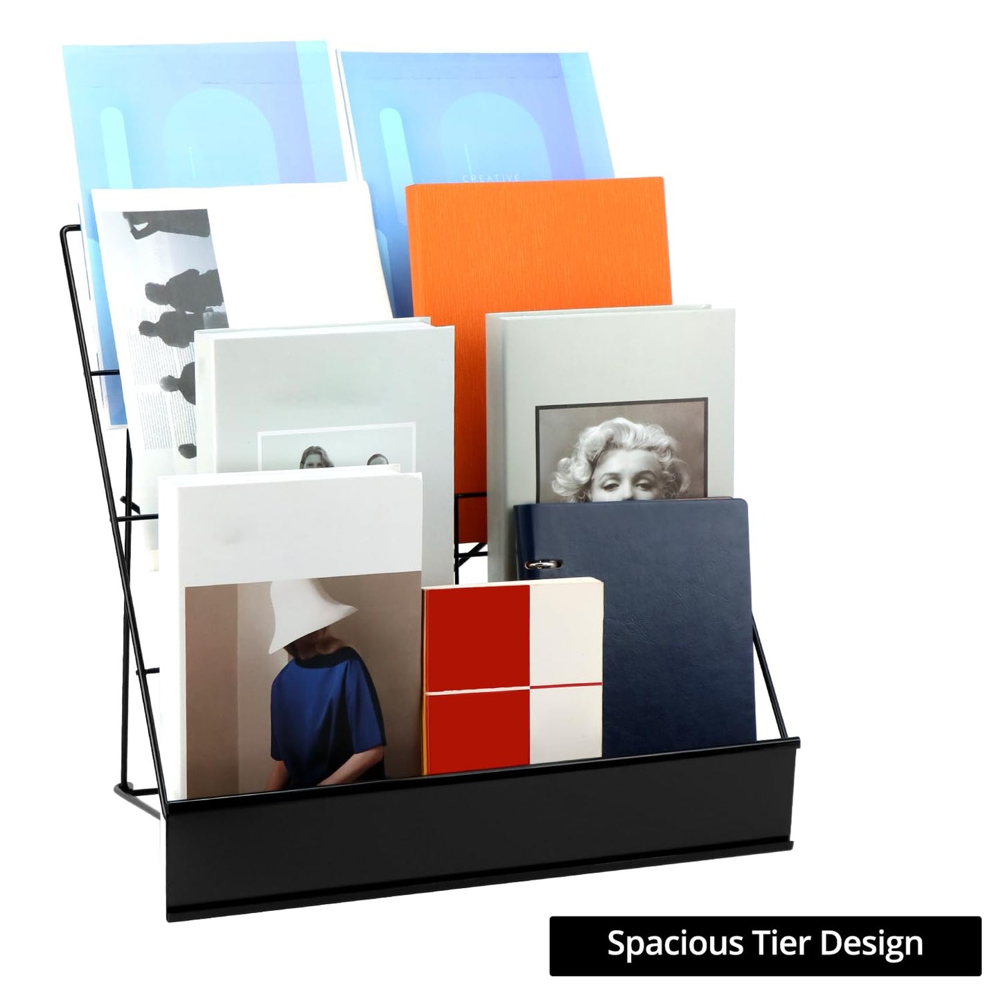 QWORK 4-Tiered Metal Book Display Stand,18.4 x 16.6 x 14.5, Book Signing Wire Rack, Tabletop CD Display Magazine Rack