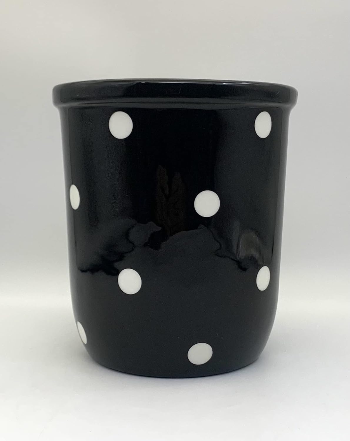 Modern Kitchen Utensil Holder, Polka Dots Black Utensil Crock, Kitchen Storage Decor