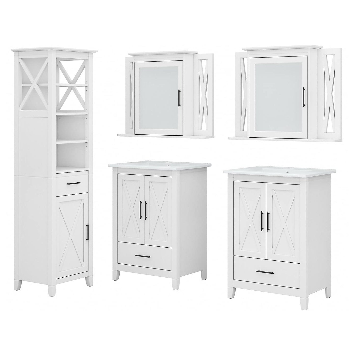 Bush Home Key West 48W Double Vanity Set with Sinks, Medicine Cabinets and Linen Tower in White Ash