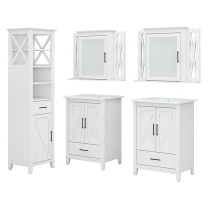 Bush Home Key West 48W Double Vanity Set with Sinks, Medicine Cabinets and Linen Tower in White Ash