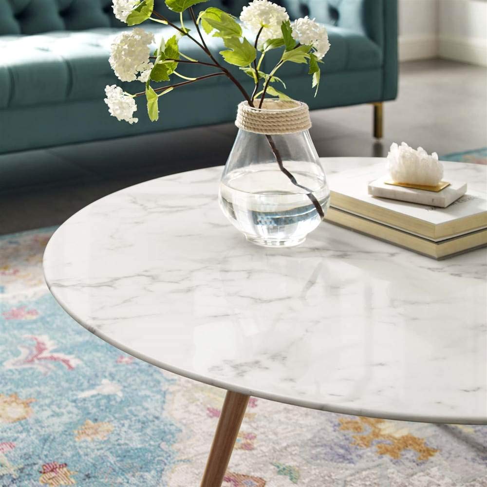 Modway Lippa 40" Mid-Century Modern Round Coffee Table with Tripod Base in Walnut White