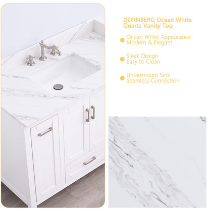 Dornberg 42"x22" Quartz Ocean White Bathroom Vanity Top, with Undermount Middle Sink Vanity Top,with One Sidesplash & One Backsplash,8 Inch Faucet Hole Spread Bathroom Vanity Sink Countertop
