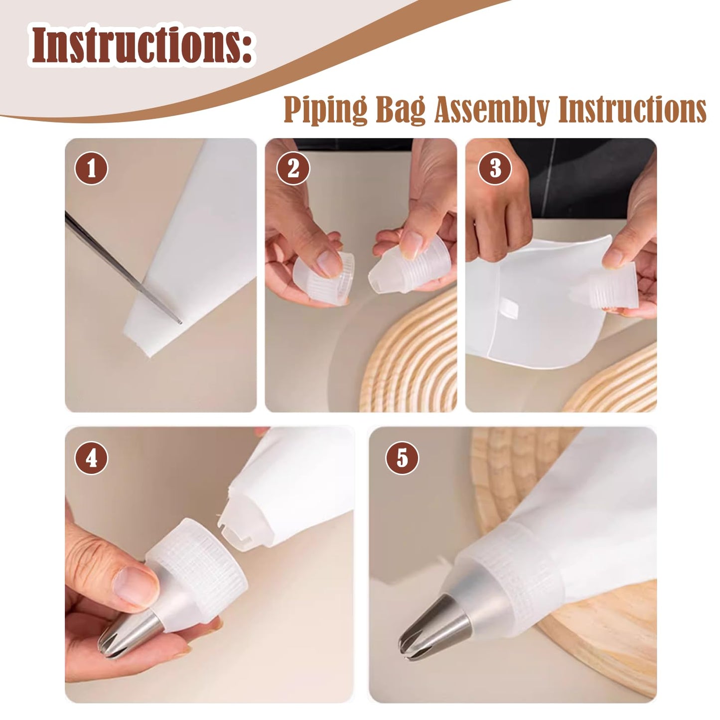 9-Piece Reusable Piping Bags and Tips Set- Cotton Baking Kit with Coupler, Stainless Steel Nozzles & Cleaner for Cakes/Cupcakes/Cookies Decorating