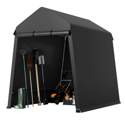 7x12 FT Heavy-Duty Portable Garage, Outdoor Storage Shelter Shed with Zipper Doors - Waterproof UV Resistant Carport Tent for Motorcycle, ATV, Lawn Equipment,Black