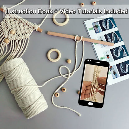 Easy Macrame Kits for Adults Beginners Supplier Wood Beads,Rings,Wooden Dowel for Macrame Plant Hangers,Boho Wall Hanging with Instruction Book for Starters Christmas Crafts for Adults