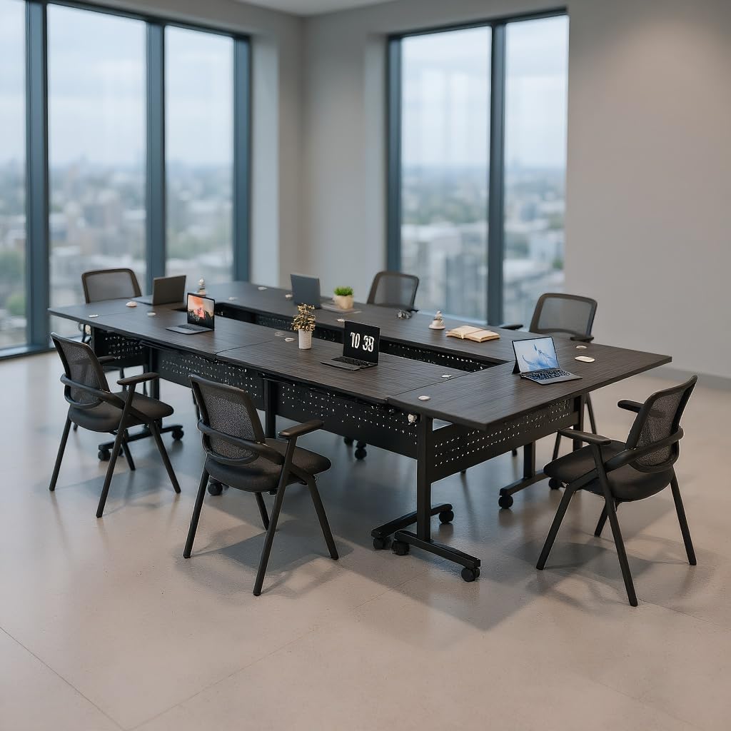 4 Pack Conference Room Tables,Mobile Folding Conference Table with Wheels,Modern Training Locking Rolling Meeting Conference Tables with Flip-Top for Office Classroom Business,6-12 Person,71IN