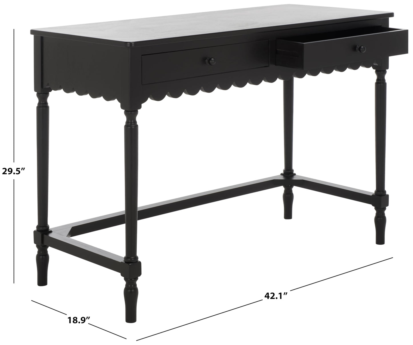 SAFAVIEH Furniture - Haven 2-Drawer Writing Desk - Matte Black - Solid Wood - Classic Storage Design - Ideal for Home Office, Den, Living Room, 42.1" W x 18.9" D x 29.5" H (DSK5715B)