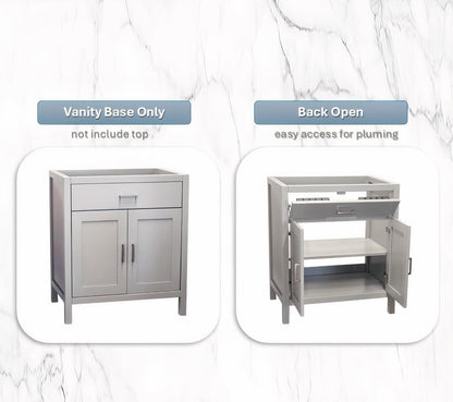 24" Light Grey Bathroom Vanity Base Only – Freestanding Solid Wood Sink Cabinet with Tip-Out Drawer, Shaker Style Storage, No Top or Sink, 24" W x 21" D x 34.5" H