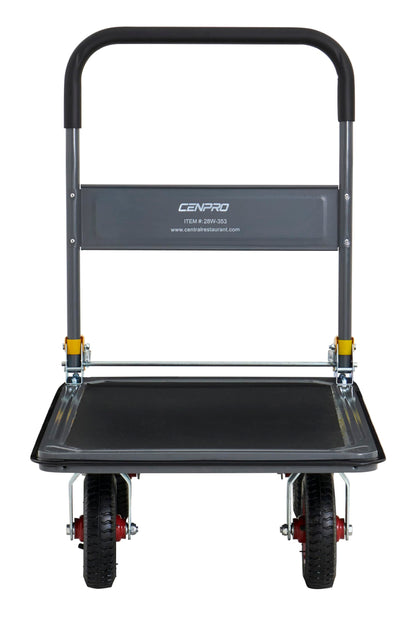 Commercial Heavy Duty Platform Truck, 600 lb. Capacity Big Wheel Flatbed Cart, Pneumatic Casters, Folding Handle Design