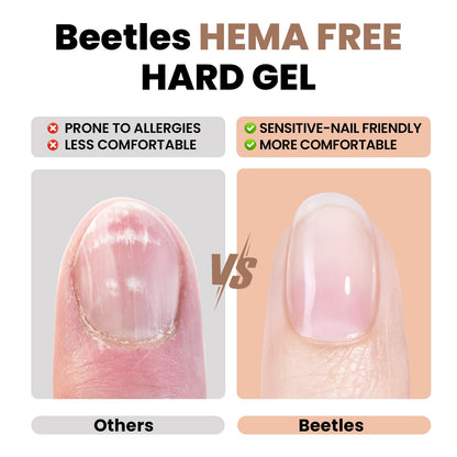 Beetles Hema Free Hard Gel for Nails,2.12 oz 9 in 1 Hard Gel for Nail Extension & Strengthening Broken Nail Repair with Flat Brush 100 Pcs Nail Forms UV LED Lamp Cured Salon Nail Technicians Women