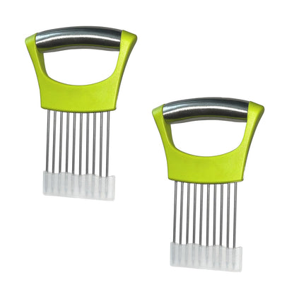 2 PCS Onion Slicer Holder – Stainless Steel Meat Holder, Meat Chopper | Multi-Purpose Kitchen Safety Tool for Fruits, Vegetables & Meat | Easy Clean, Uniform Slices | (Green)
