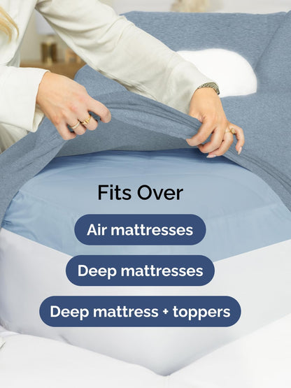 Skiennix Extra Deep Cal King Sheet Set - 6 Piece Breathable Cooling Bedding - Soft Wrinkle-Free Heathered Blue