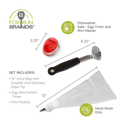 Fox Run Deviled Egg Making Kit, Includes Boiled Egg Timer, Masher and Deviled Egg Piping Tool