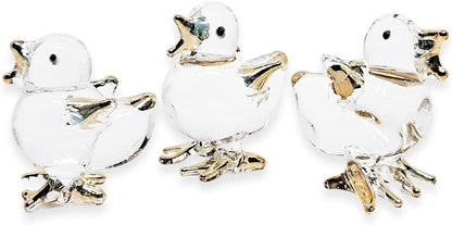 2" 5 Set WitnyStore Tiny Clear Gold Chicken Family Figurine Pieces - Miniature Hand Blown Glass Chickens Hen Rooster