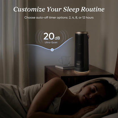 LEVOIT Tower Fan for Bedroom, 20dB Portable Fan with 23ft/s, Up to 20-Hour Battery Life, Easy-to-Carry Desk Fan, 5 Speeds 90° Oscillation, DC Motor, Night Light & Timer, Remoter, for Outdoors, Home