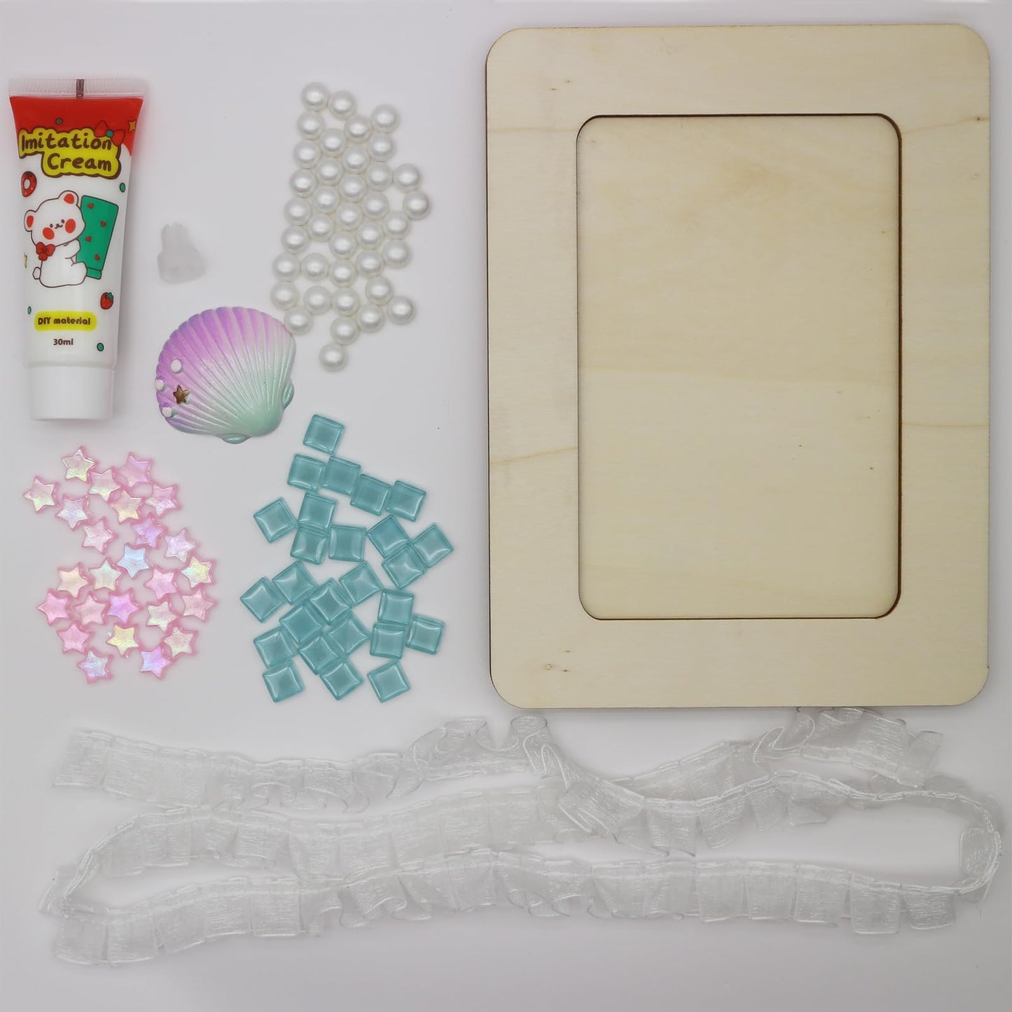 Fenzonmic DIY Mosaic Photo Frame, Craft Kit with Cream Glue & Ocean Resin Stickers, Safe DIY Art Project for 4x6 Pictures, Creative Craft Gift for Friends, Family