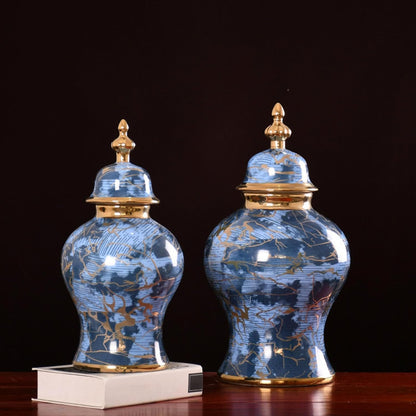 Vases Ginger Jar, Blue Pattern Ceramic Modern Handcraft Vase with Lid, for Home Office Kitchen Party Wedding(48x26cm)