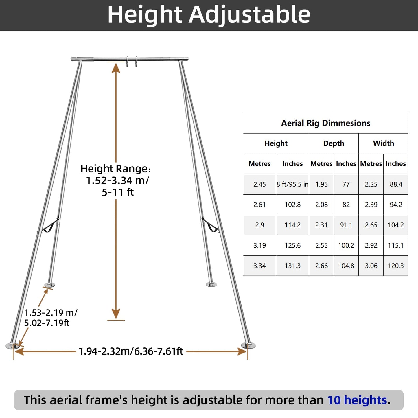 PRIOR FITNESS Aerial A-Frame Rig Set, CE & SGS Certified 730kgs/1610 lbs Capacity Aerial Yoga Stand W/Carrying Bag, for Hammocks, Silks & Hoops,Portable & Adjustable 5-11ft,Trapeze Swing Stand Frame
