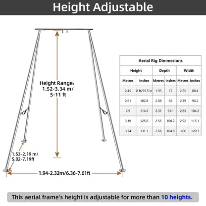 PRIOR FITNESS Aerial A-Frame Rig Set, CE & SGS Certified 730kgs/1610 lbs Capacity Aerial Yoga Stand W/Carrying Bag, for Hammocks, Silks & Hoops,Portable & Adjustable 5-11ft,Trapeze Swing Stand Frame