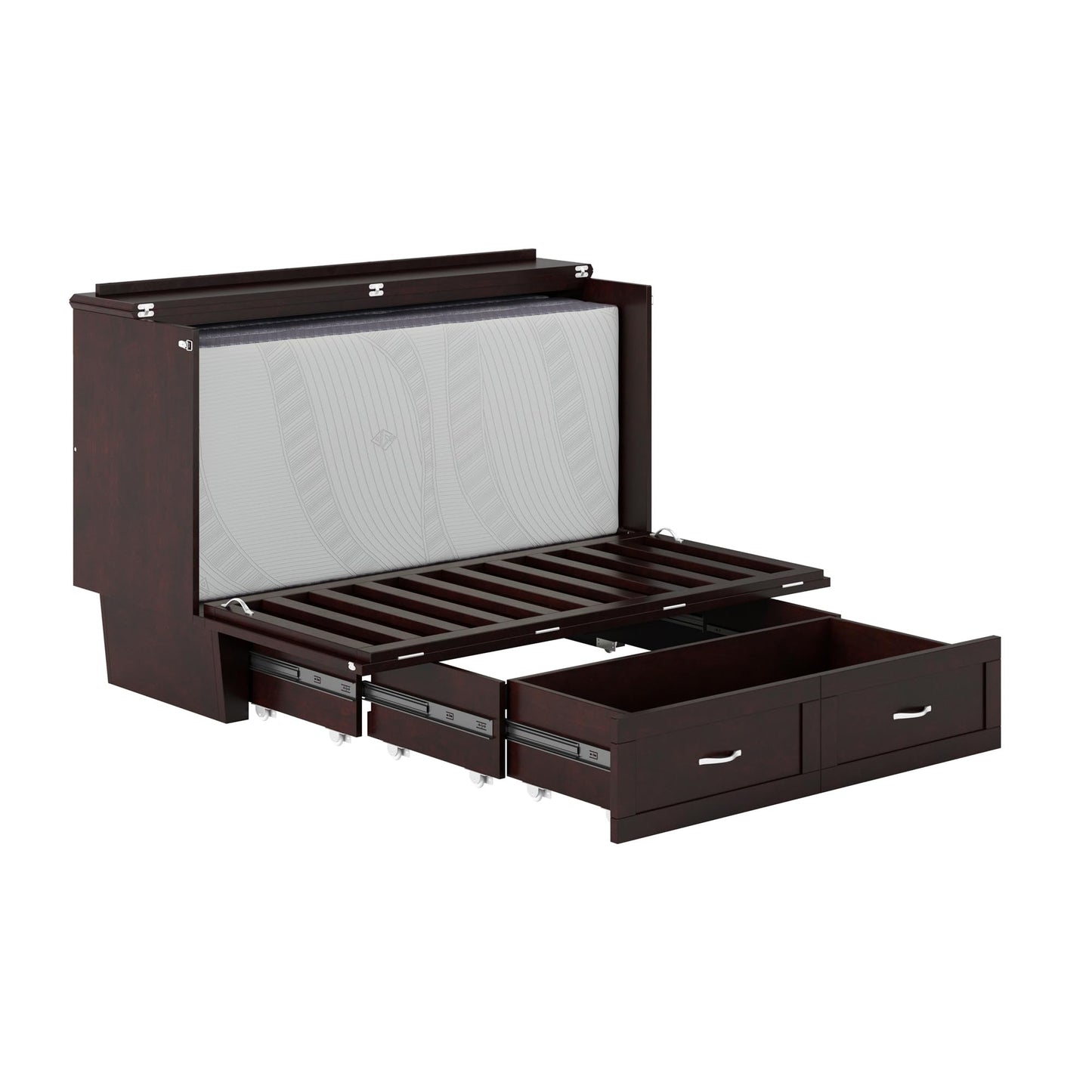 AFI, Chelsea Mid-Century Modern Queen Solid Wood Murphy Bed Chest with 6" Mattress, Storage Drawer & Built-in USB Charger, Espresso
