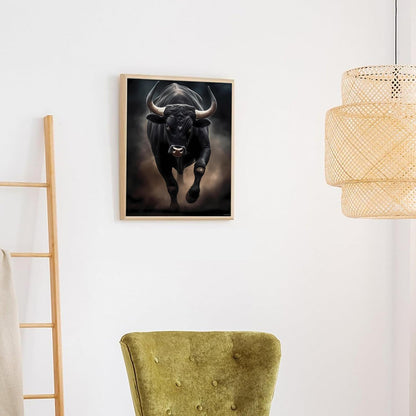 HMDIIMGE Strong Black Bull Diamond Painting Kit Handmade Hobbyist Cow Diamond Painting 5D Round Diamond Cross Stitch Crafts Wall Decoration Gifts 12x16 inch
