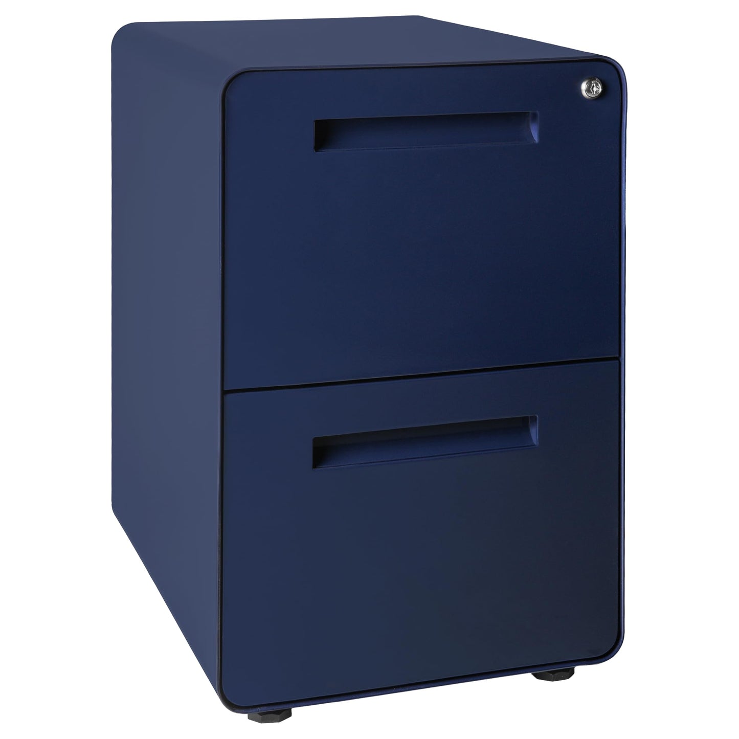 Laura Davidson Furniture Stockpile 2 Drawer Mobile File Cabinet with Lock - Under Desk Metal Filing Cabinet, Legal/Letter File Folders, Wheels and Stationary Feet, Pre-Assembled, Navy Blue